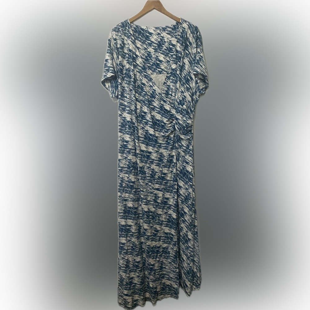Soft Surroundings Joanna Navy Faux Wrap Dress Size 2X Blue Beachy Chic Slimming